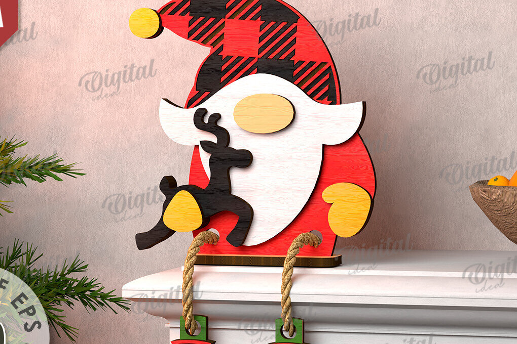 Σετ των 2 Intra απο ξύλο plywood 3mm-4mm πάχος Σχέδιο κοπής με λέιζερ Χριστουγεννιάτικο Gnome Δίασταση 15x15 cm INTRAFABR-109278148