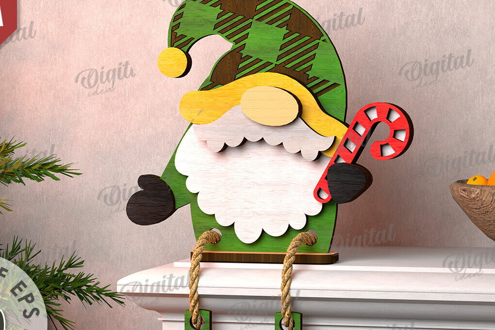 Σετ των 2 Intra απο ξύλο plywood 3mm-4mm πάχος Σχέδιο κοπής με λέιζερ Χριστουγεννιάτικο Gnome Δίασταση 15x15 cm INTRAFABR-109277196