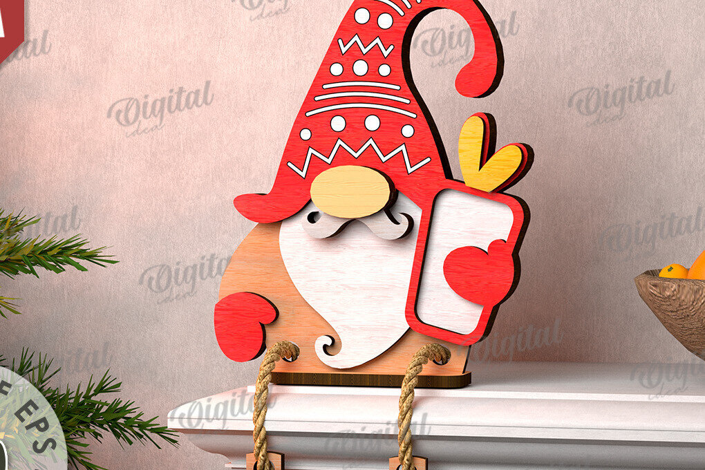 Σετ των 2 Intra απο ξύλο plywood 3mm-4mm πάχος Σχέδιο κοπής με λέιζερ Χριστουγεννιάτικο Gnome Δίασταση 15x15 cm INTRAFABR-109277255