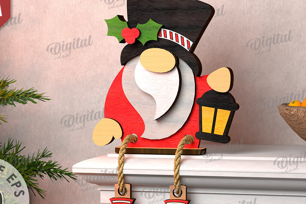 Intra απο ξύλο plywood 3mm-4mm πάχος Σχέδιο κοπής με λέιζερ Χριστουγεννιάτικο Gnome Δίασταση 15x15 cm INTRAFABR-109277320