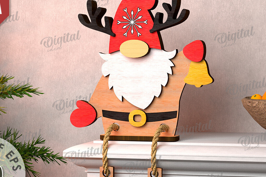 Σετ των 2 Intra απο ξύλο plywood 3mm-4mm πάχος Σχέδιο κοπής με λέιζερ Χριστουγεννιάτικο Gnome Δίασταση 15x15 cm INTRAFABR-109277440