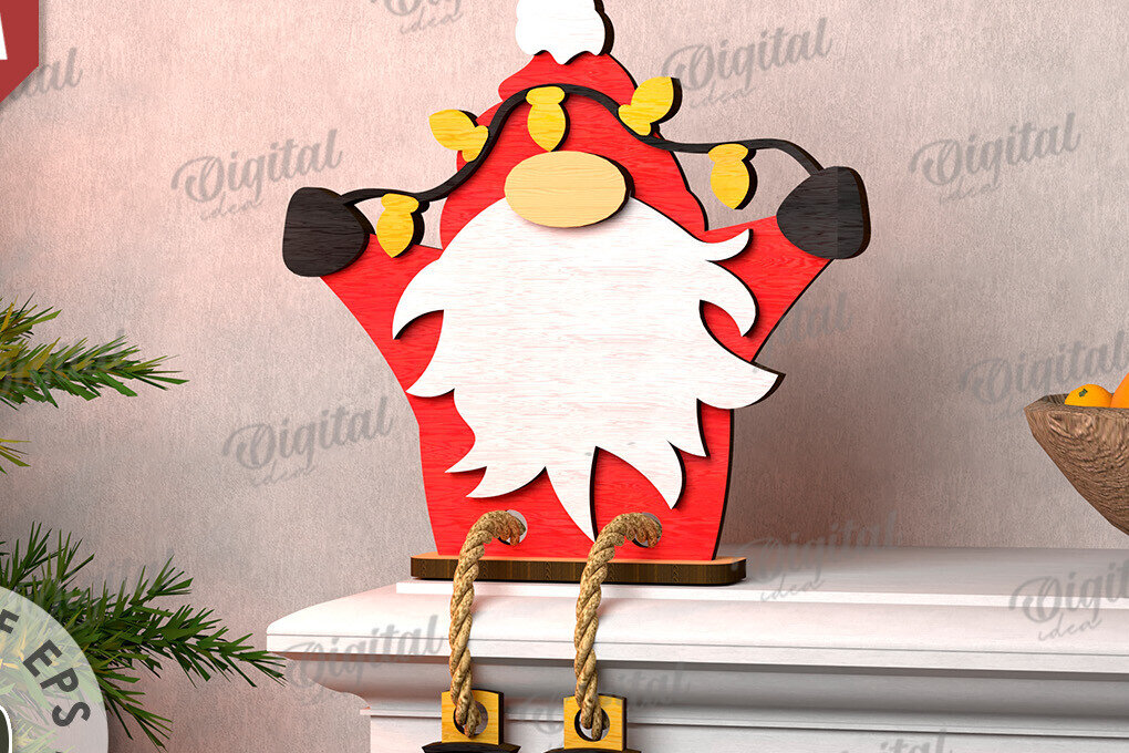 Σετ των 2 Intra απο ξύλο plywood 3mm-4mm πάχος Σχέδιο κοπής με λέιζερ Χριστουγεννιάτικο Gnome Δίασταση 15x15 cm INTRAFABR-109277900