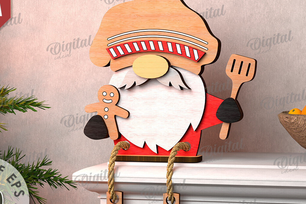 Σετ των 2 Intra απο ξύλο plywood 3mm-4mm πάχος Σχέδιο κοπής με λέιζερ Χριστουγεννιάτικο Gnome Δίασταση 15x15 cm INTRAFABR-109278059