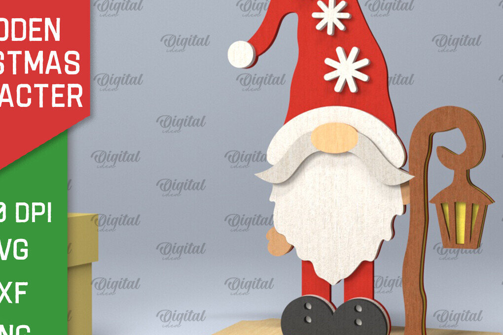 Σετ των 2 Intra απο ξύλο plywood 3mm-4mm πάχος Σχέδιο κοπής με λέιζερ Χριστουγεννιάτικο Gnome Δίασταση 15x15 cm INTRAFABR-104437377