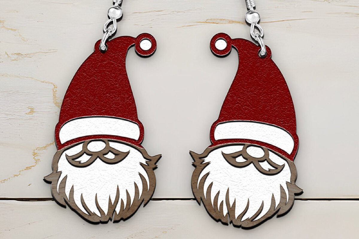 Σετ των 3 Intra απο ξύλο plywood 3mm-4mm πάχος Χριστουγεννιάτικα σκουλαρίκια κομμένα με λέιζερ Gnome. Δίασταση 4x4 cm INTRAFABR-111447960
