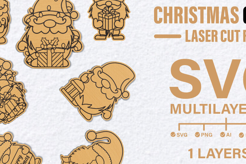 Σετ των 2 Intra απο ξύλο plywood 3mm-4mm πάχος κοπής με λέιζερ Christmas Gnome Δίασταση 20x30 cm INTRAFABR-82242080