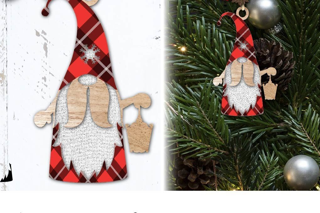 Σετ των 3 Intra απο ξύλο plywood 3mm-4mm πάχος κοπής με λέιζερ Christmas Gnome. Δίασταση 3x3 cm INTRAFABR-38845108