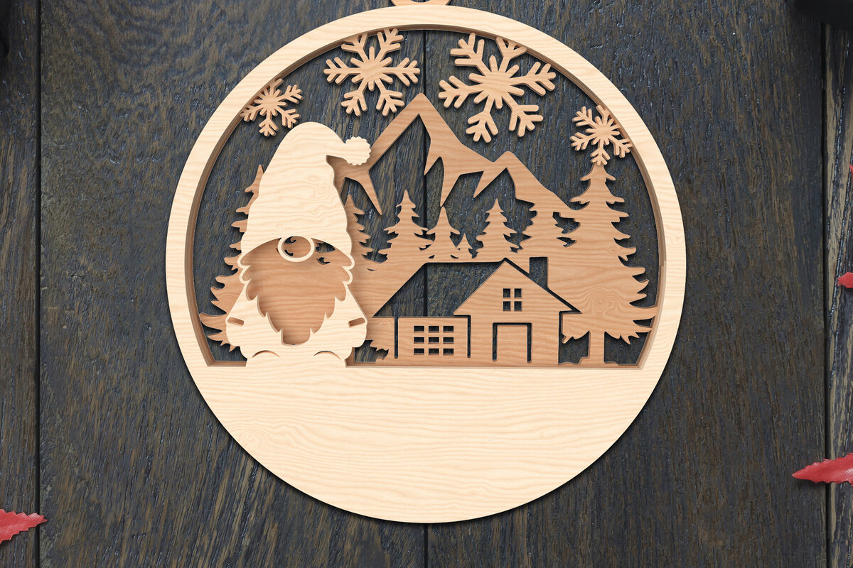 Σετ των 3 Intra απο ξύλο plywood 3mm-4mm πάχος Χριστουγεννιάτικο στολίδι με κομμένο λέιζερ Gnome Δίασταση 8x8 cm INTRAFABR-106791281