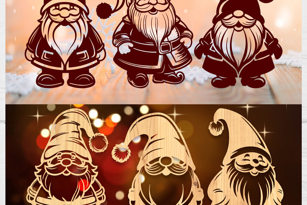 Σετ των 2 Intra απο ξύλο plywood 3mm-4mm πάχος Χριστουγεννιάτικο Gnome Δίασταση 15x15 cm INTRAFABR-110235183
