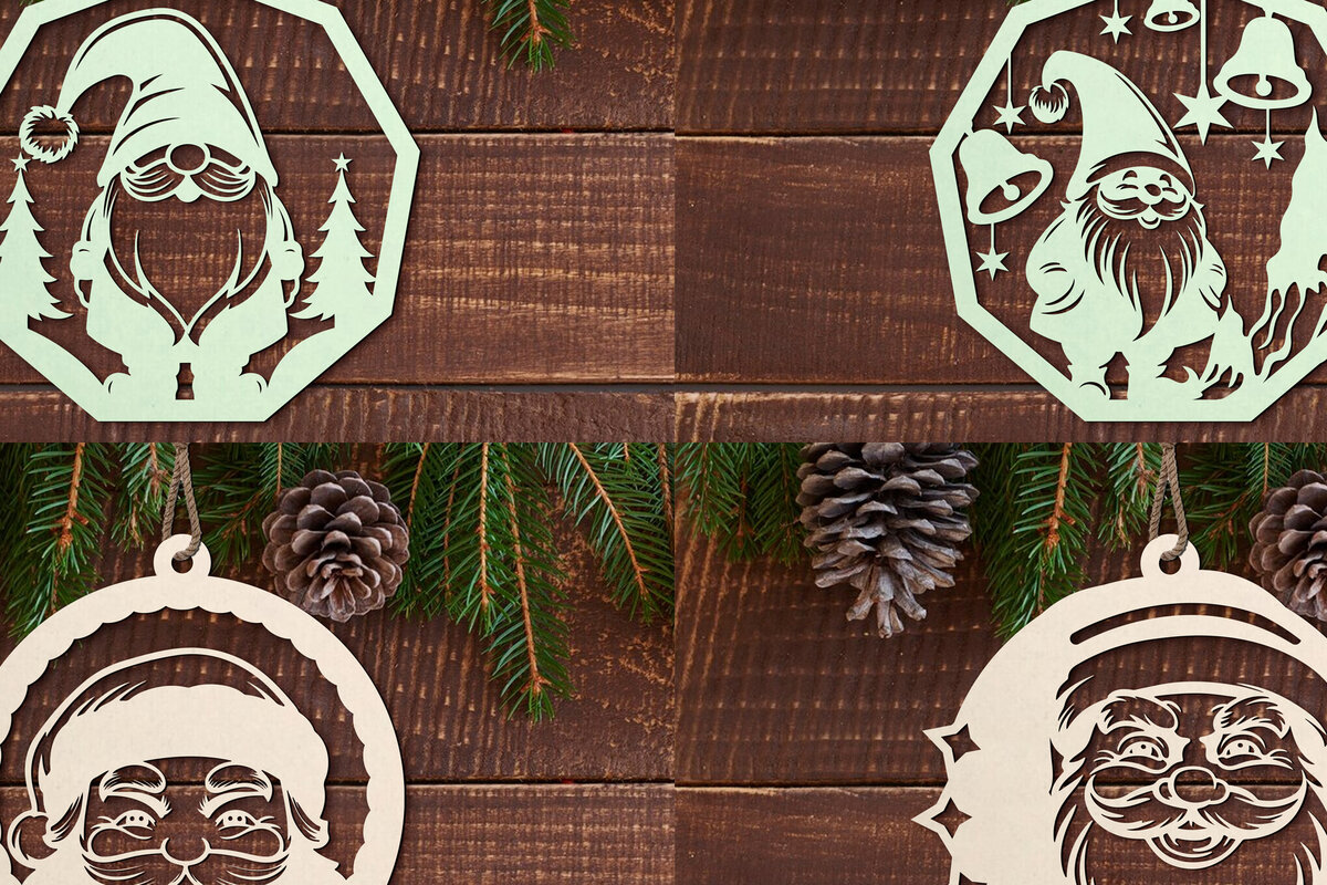 Σετ των 3 Intra απο ξύλο plywood 3mm-4mm πάχος στολίδι με χριστουγεννιάτικο Gnome  Δίασταση 8x8 cm INTRAFABR-110121237