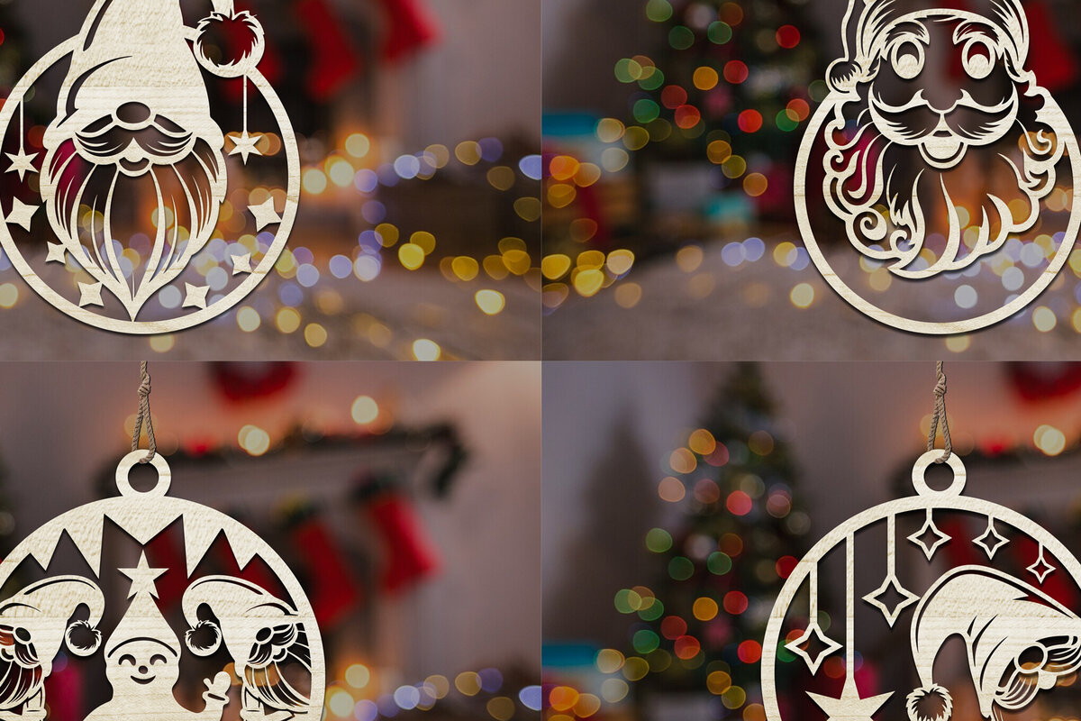 Σετ των 3 Intra απο ξύλο plywood 3mm-4mm πάχος στολίδι με χριστουγεννιάτικο Gnome  Δίασταση 8x8 cm INTRAFABR-110121259