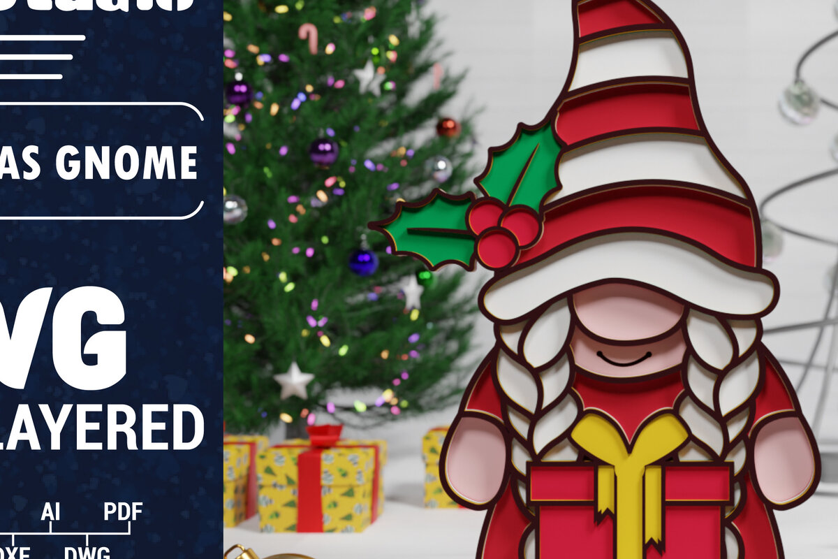 Σετ των 2 Intra απο ξύλο plywood 3mm-4mm πάχος Χριστουγεννιάτικο Gnome πολυστρωματικό χαρτί κοπής Δίασταση 1500x1500 cm INTRAFABR-74041841