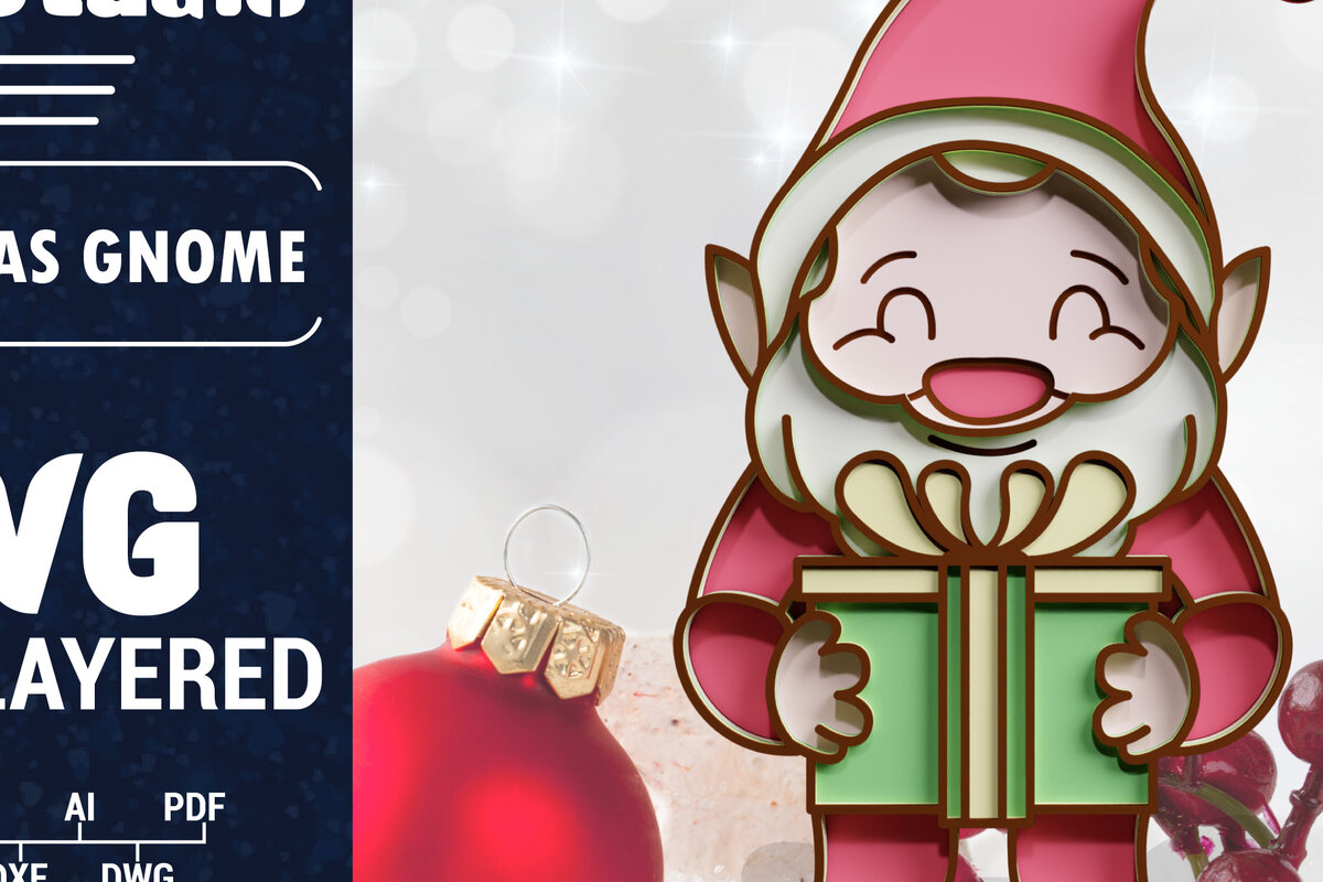 Σετ των 2 Intra απο ξύλο plywood 3mm-4mm πάχος Χριστουγεννιάτικο Gnome πολυστρωματικό χαρτί κοπής Δίασταση 1200x1200 cm INTRAFABR-70859999