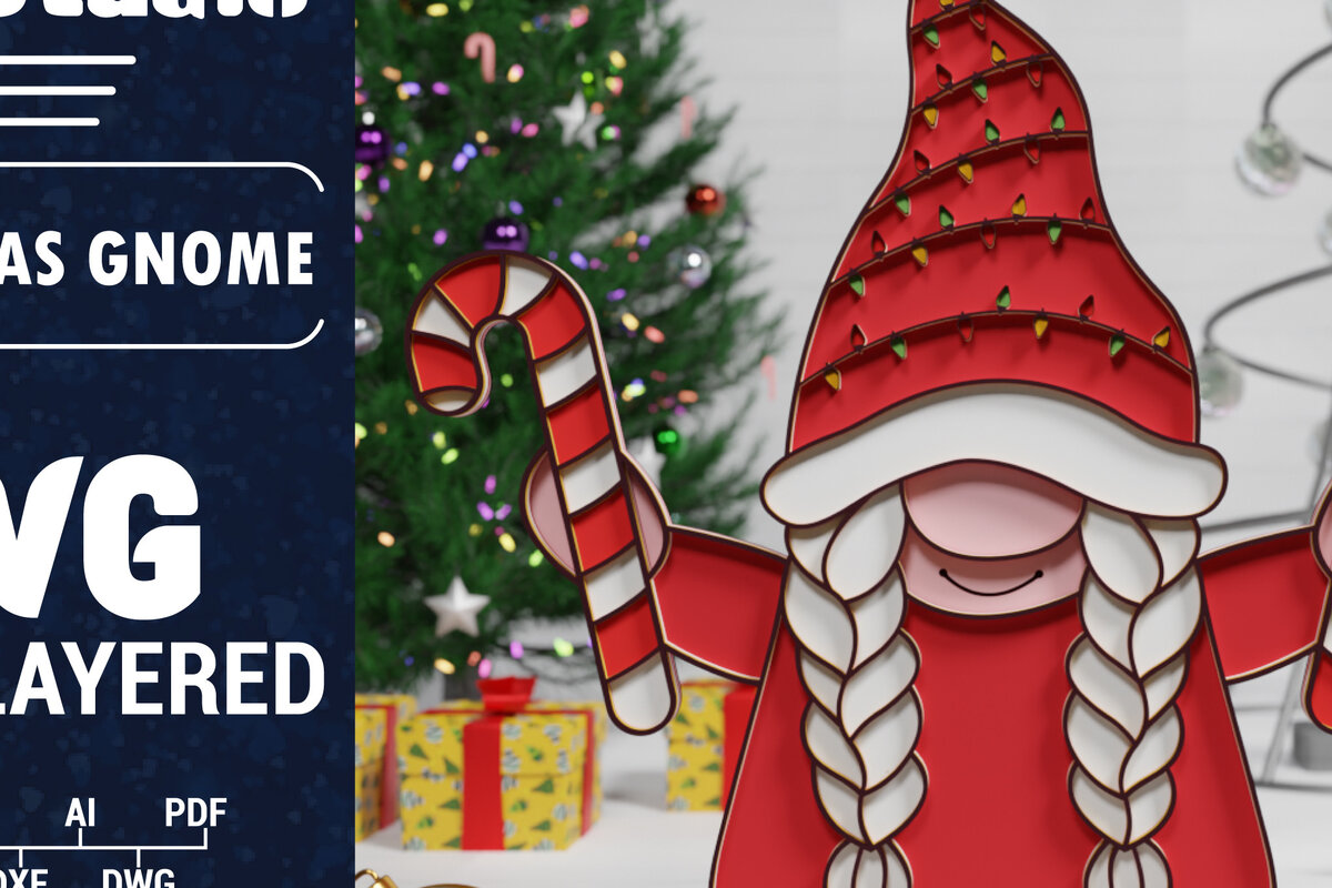 Σετ των 2 Intra απο ξύλο plywood 3mm-4mm πάχος Χριστουγεννιάτικο Gnome πολυστρωματικό χαρτί κοπής Δίασταση 1500x1500 cm INTRAFABR-74041835