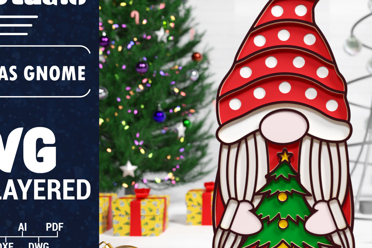 Σετ των 2 Intra απο ξύλο plywood 3mm-4mm πάχος Χριστουγεννιάτικο Gnome Multilayered PaperCut Δίασταση 1500x1500 cm INTRAFABR-75511509