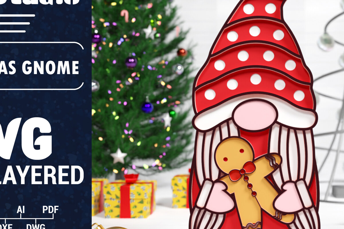 Σετ των 2 Intra απο ξύλο plywood 3mm-4mm πάχος Χριστουγεννιάτικο Gnome Multilayered PaperCut Δίασταση 1500x1500 cm INTRAFABR-75511531