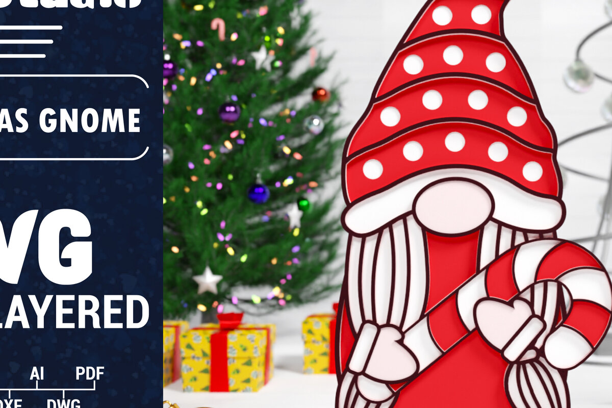 Σετ των 2 Intra απο ξύλο plywood 3mm-4mm πάχος Χριστουγεννιάτικο Gnome Multilayered PaperCut Δίασταση 1500x1500 cm INTRAFABR-75511534