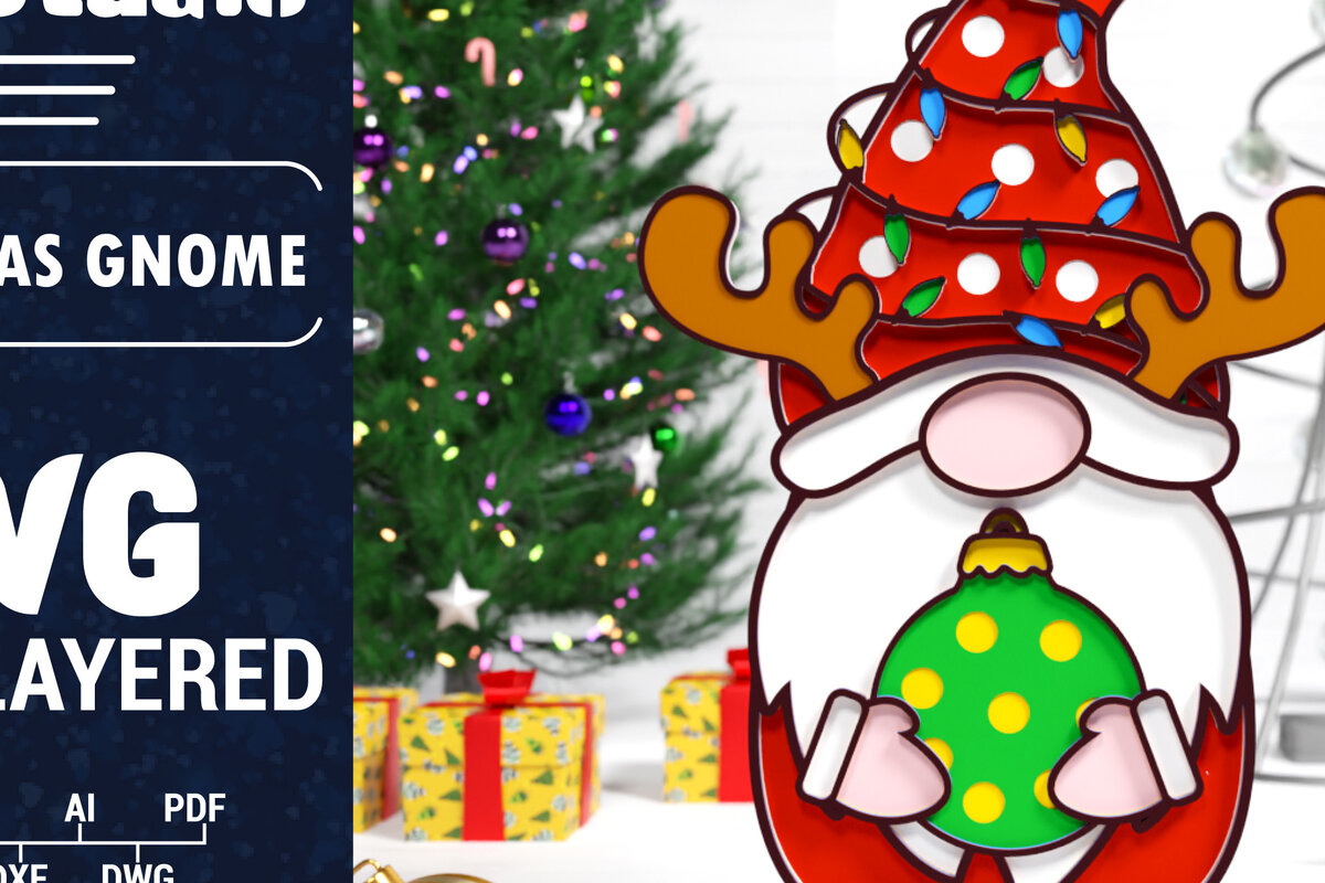 Σετ των 2 Intra απο ξύλο plywood 3mm-4mm πάχος Χριστουγεννιάτικο Gnome Multilayered PaperCut Δίασταση 1500x1500 cm INTRAFABR-75652782