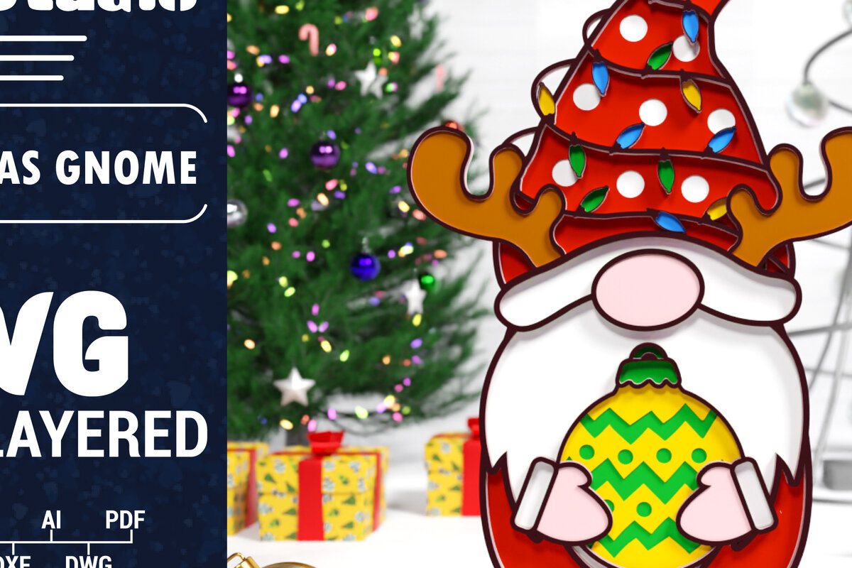 Σετ των 3 Intra απο ξύλο plywood 3mm-4mm πάχος Χριστουγεννιάτικο Gnome Multilayered PaperCut Δίασταση 1500x1500 cm INTRAFABR-75652783