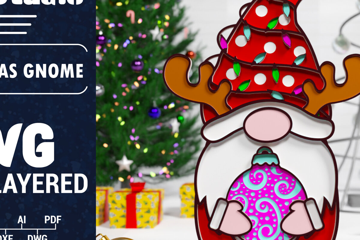 Σετ των 2 Intra απο ξύλο plywood 3mm-4mm πάχος Χριστουγεννιάτικο Gnome Multilayered PaperCut Δίασταση 1500x1500 cm INTRAFABR-75652786