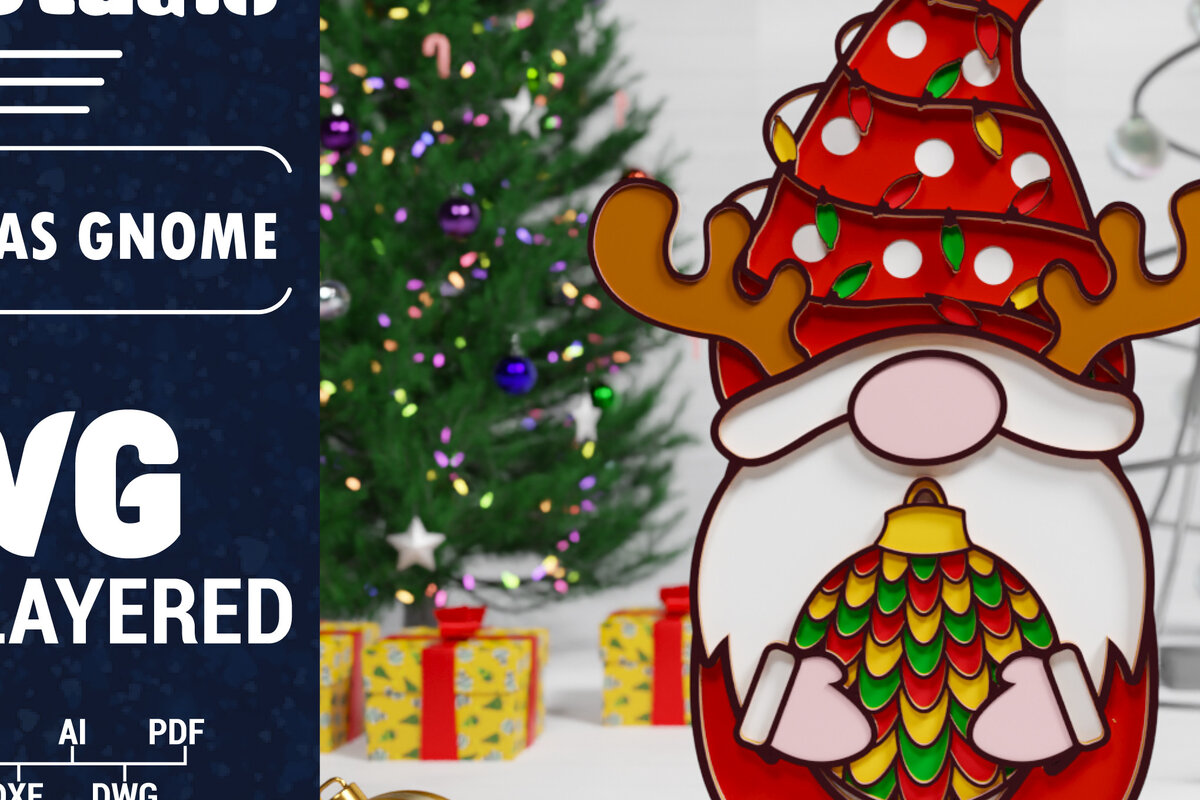 Σετ των 2 Intra απο ξύλο plywood 3mm-4mm πάχος Χριστουγεννιάτικο Gnome Multilayered PaperCut Δίασταση 1500x1500 cm INTRAFABR-75652799