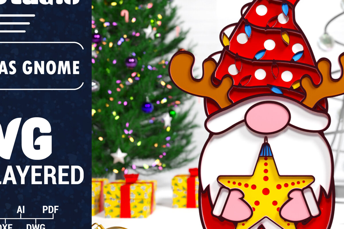 Σετ των 3 Intra απο ξύλο plywood 3mm-4mm πάχος Χριστουγεννιάτικο Gnome Multilayered PaperCut Δίασταση 1500x1500 cm INTRAFABR-75687394