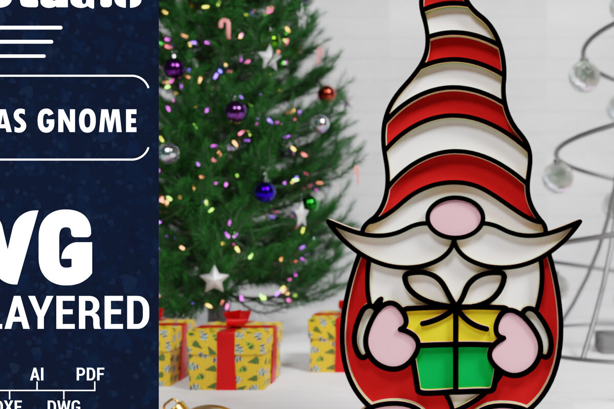 Σετ των 2 Intra απο ξύλο plywood 3mm-4mm πάχος Χριστουγεννιάτικο Gnome Multilayered PaperCut Δίασταση 1500x1500 cm INTRAFABR-74973711