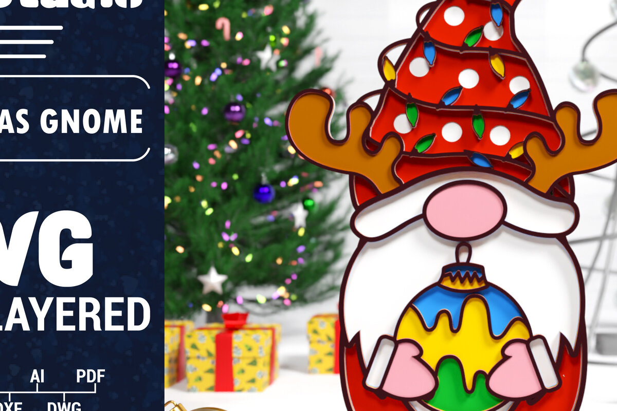 Σετ των 2 Intra απο ξύλο plywood 3mm-4mm πάχος Χριστουγεννιάτικο Gnome Multilayered PaperCut Δίασταση 1500x1500 cm INTRAFABR-75687393