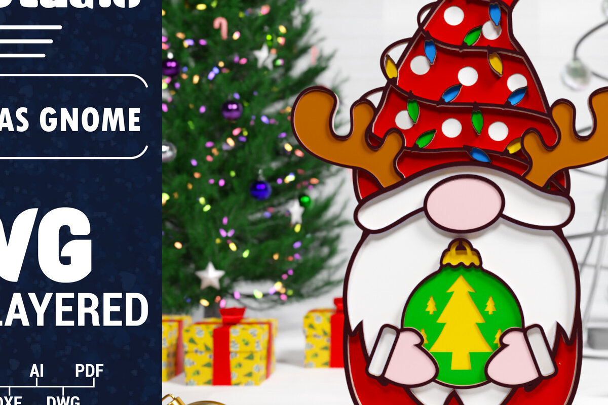 Σετ των 3 Intra απο ξύλο plywood 3mm-4mm πάχος Χριστουγεννιάτικο Gnome Multilayered PaperCut Δίασταση 1500x1500 cm INTRAFABR-75687568