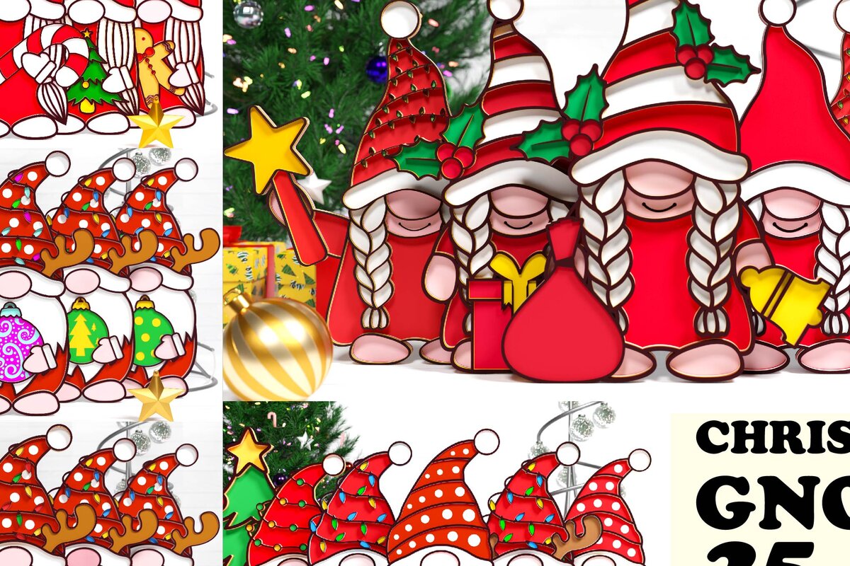 Σετ των 2 Intra απο ξύλο plywood 3mm-4mm πάχος Χριστουγεννιάτικο Gnome Multilayered PaperCut Δίασταση 1500x1500 cm INTRAFABR-75791849