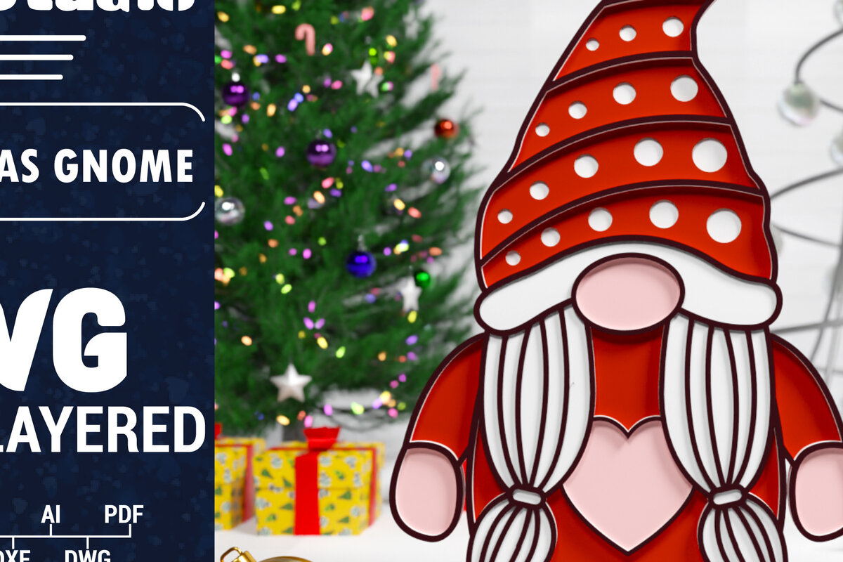 Σετ των 2 Intra απο ξύλο plywood 3mm-4mm πάχος Χριστουγεννιάτικο Gnome Multilayered PaperCut Δίασταση 1500x1500 cm INTRAFABR-75268129