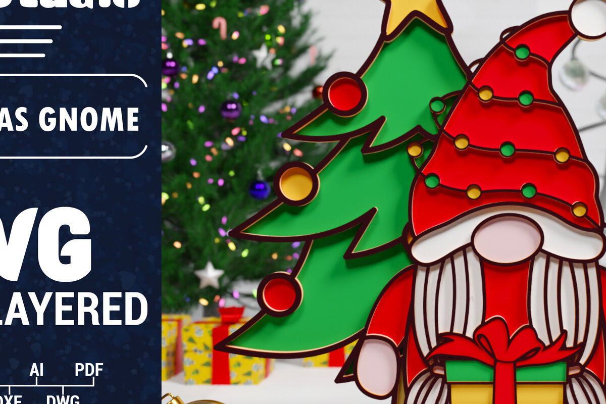 Σετ των 2 Intra απο ξύλο plywood 3mm-4mm πάχος Χριστουγεννιάτικο Gnome Multilayered PaperCut Δίασταση 1500x1500 cm INTRAFABR-75348001