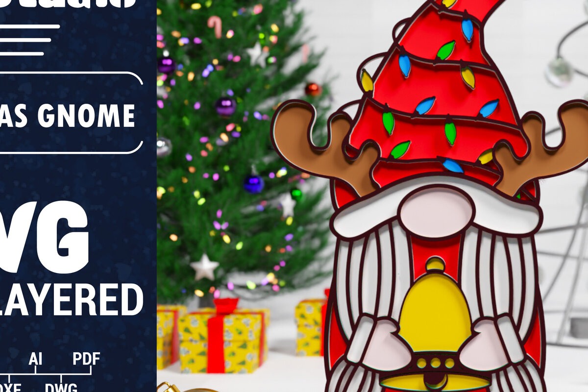 Σετ των 2 Intra απο ξύλο plywood 3mm-4mm πάχος Χριστουγεννιάτικο Gnome Multilayered PaperCut Δίασταση 1500x1500 cm INTRAFABR-75348004