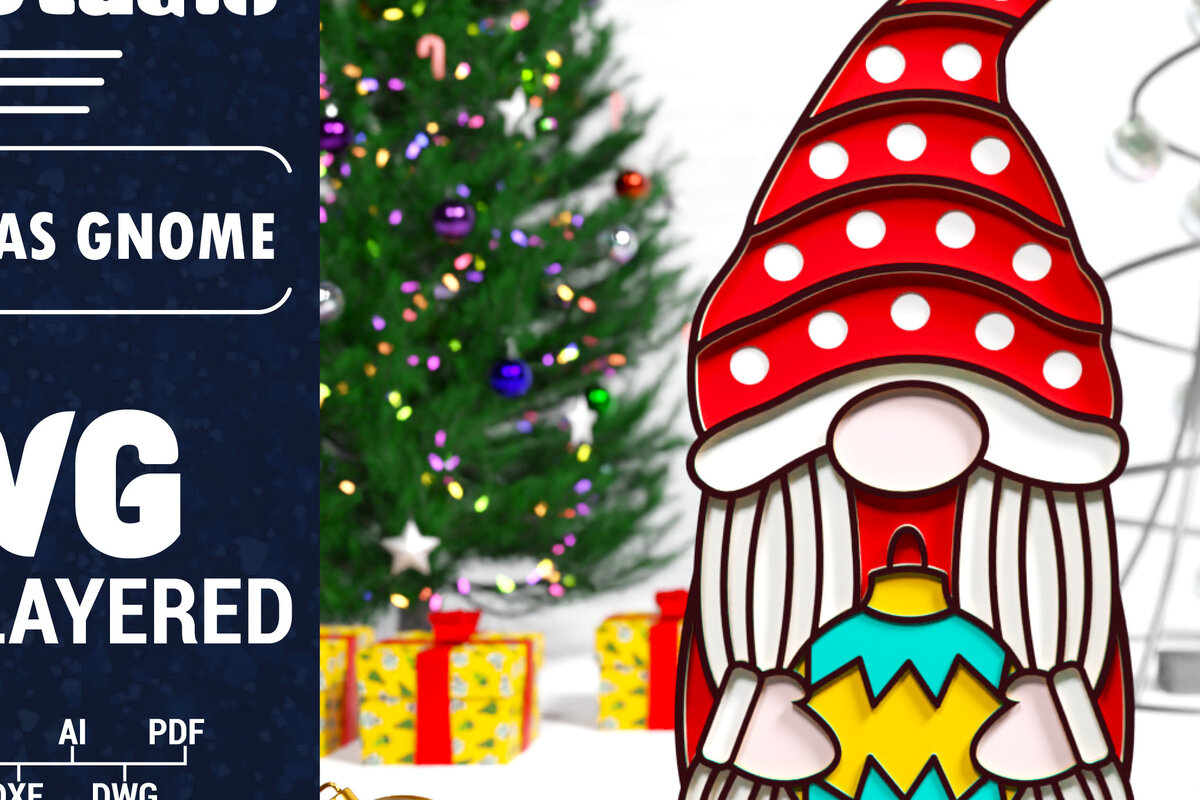 Σετ των 2 Intra απο ξύλο plywood 3mm-4mm πάχος Χριστουγεννιάτικο Gnome Multilayered PaperCut Δίασταση 1500x1500 cm INTRAFABR-75348008