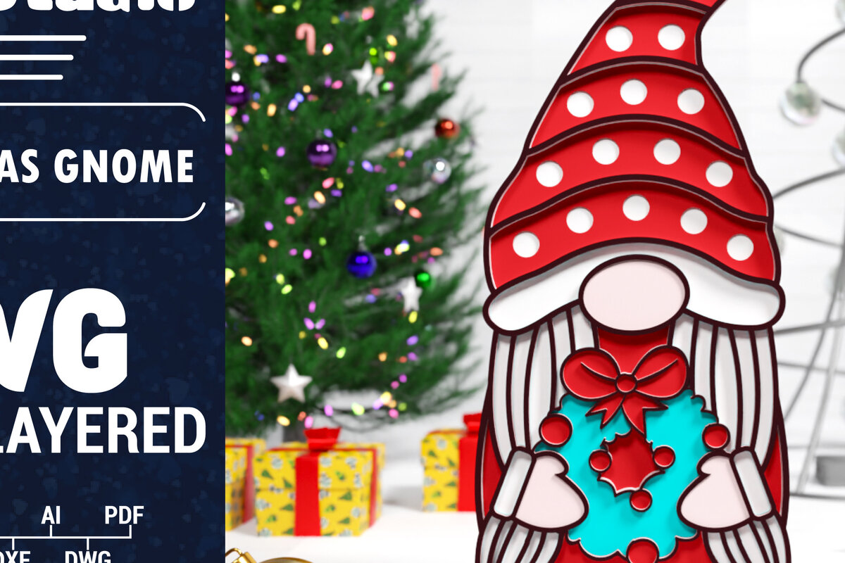 Σετ των 2 Intra απο ξύλο plywood 3mm-4mm πάχος Χριστουγεννιάτικο Gnome Multilayered PaperCut Δίασταση 1500x1500 cm INTRAFABR-75511486