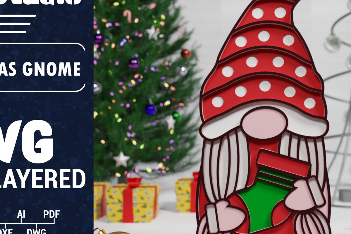 Σετ των 2 Intra απο ξύλο plywood 3mm-4mm πάχος Χριστουγεννιάτικο Gnome Multilayered PaperCut Δίασταση 1500x1500 cm INTRAFABR-75511492