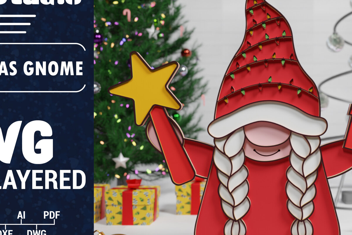 Σετ των 2 Intra απο ξύλο plywood 3mm-4mm πάχος Christmas Gnome Multilayered PaperCut B. Δίασταση 1500x1500 cm INTRAFABR-74558736