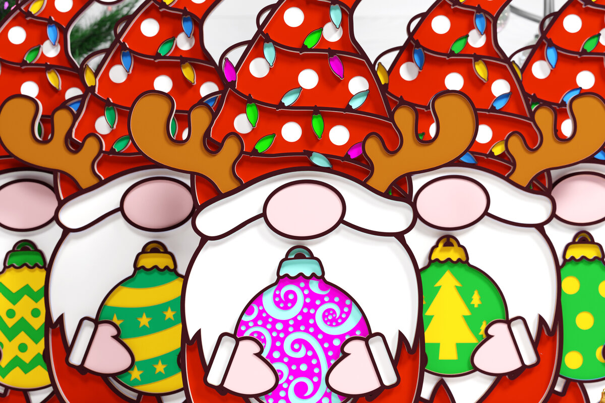 Σετ των 3 Intra απο ξύλο plywood 3mm-4mm πάχος Christmas Gnome Multilayered PaperCut Bu Δίασταση 1500x1500 cm INTRAFABR-75688278