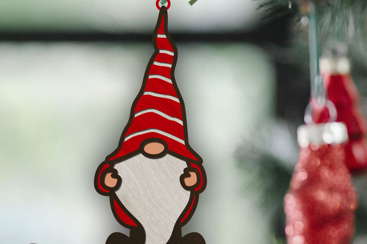 Σετ των 3 Intra απο ξύλο plywood 3mm-4mm πάχος Χριστουγεννιάτικο στολίδι Gnome, Διακόσμηση Δίασταση 4x4 cm INTRAFABR-86442384