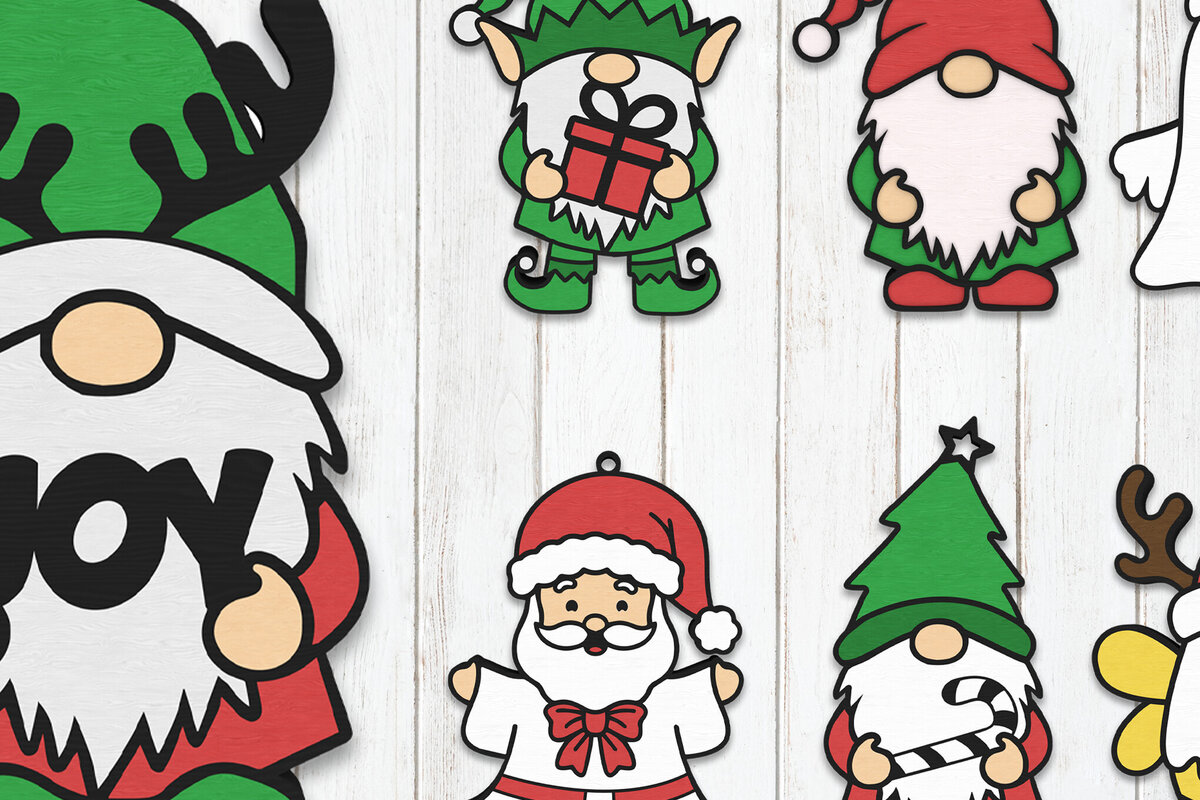 Σετ των 3 Intra απο ξύλο plywood 3mm-4mm πάχος Χριστουγεννιάτικο Στολίδι Gnome Δίασταση 8x8 cm INTRAFABR-109510633