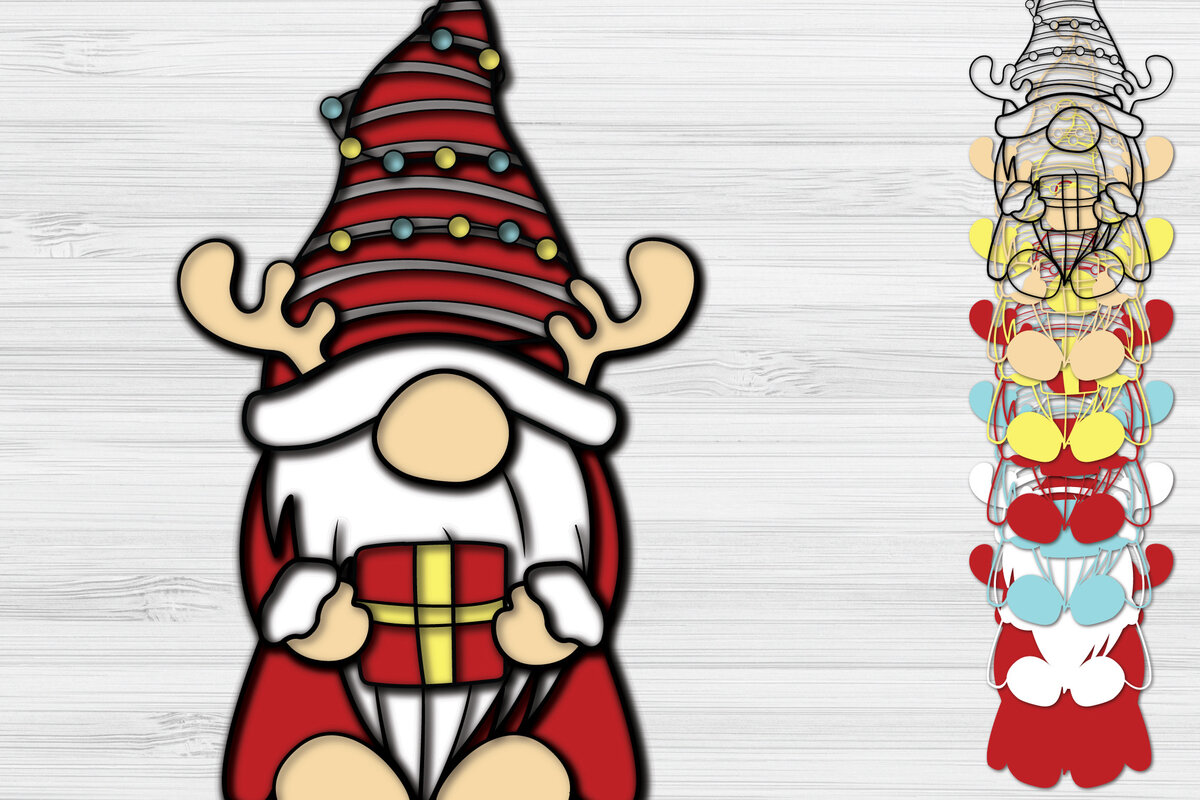 Σετ των 2 Intra απο ξύλο plywood 3mm-4mm πάχος Χριστουγεννιάτικο Gnome Χαρτί Κοπή Δίασταση 1200x1200 cm INTRAFABR-51541848