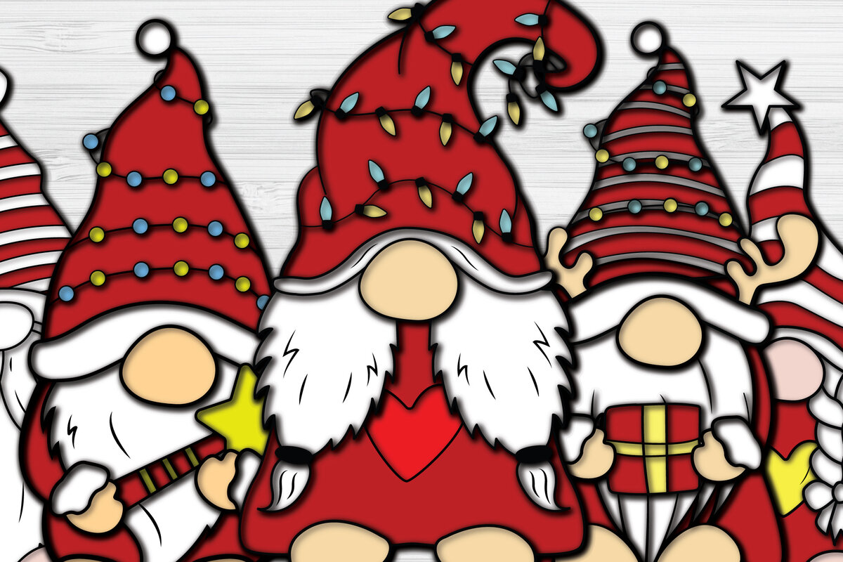 Σετ των 2 Intra απο ξύλο plywood 3mm-4mm πάχος Χριστουγεννιάτικο Gnome Paper Cut 3d Δίασταση 1200x1200 cm INTRAFABR-51541781