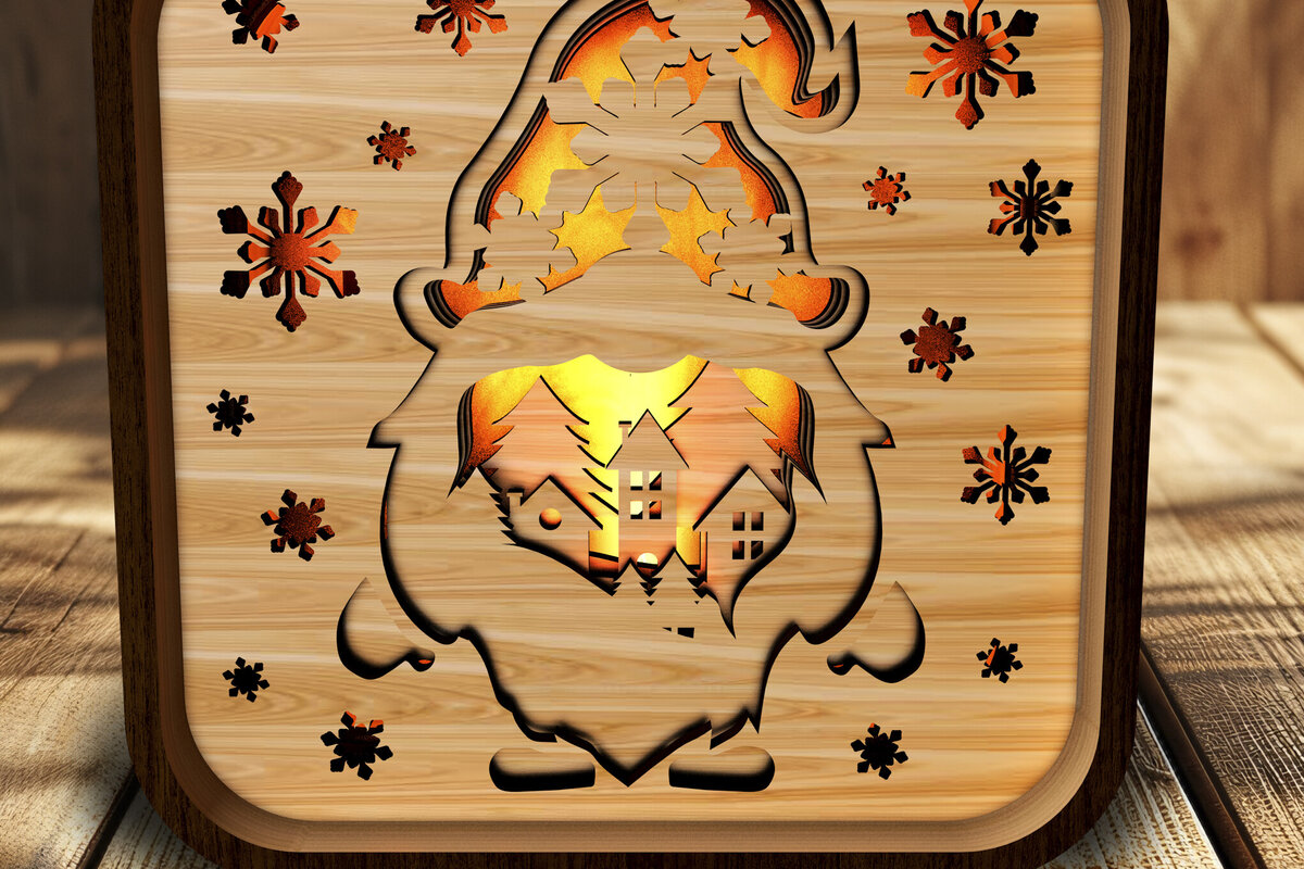 Σετ των 2 Intra απο ξύλο plywood 3mm-4mm πάχος Christmas Gnome - Shadow Box Δίασταση 25x25 cm INTRAFABR-108950270