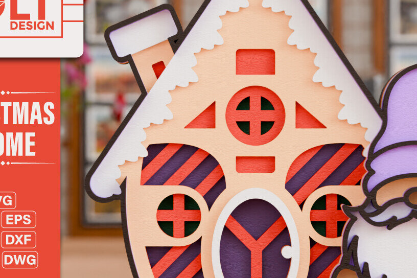 Intra απο ξύλο plywood 3mm-4mm πάχος Χριστουγεννιάτικο Gnome με House 3D Multilayer Δίασταση 20x30 cm INTRAFABR-112166834