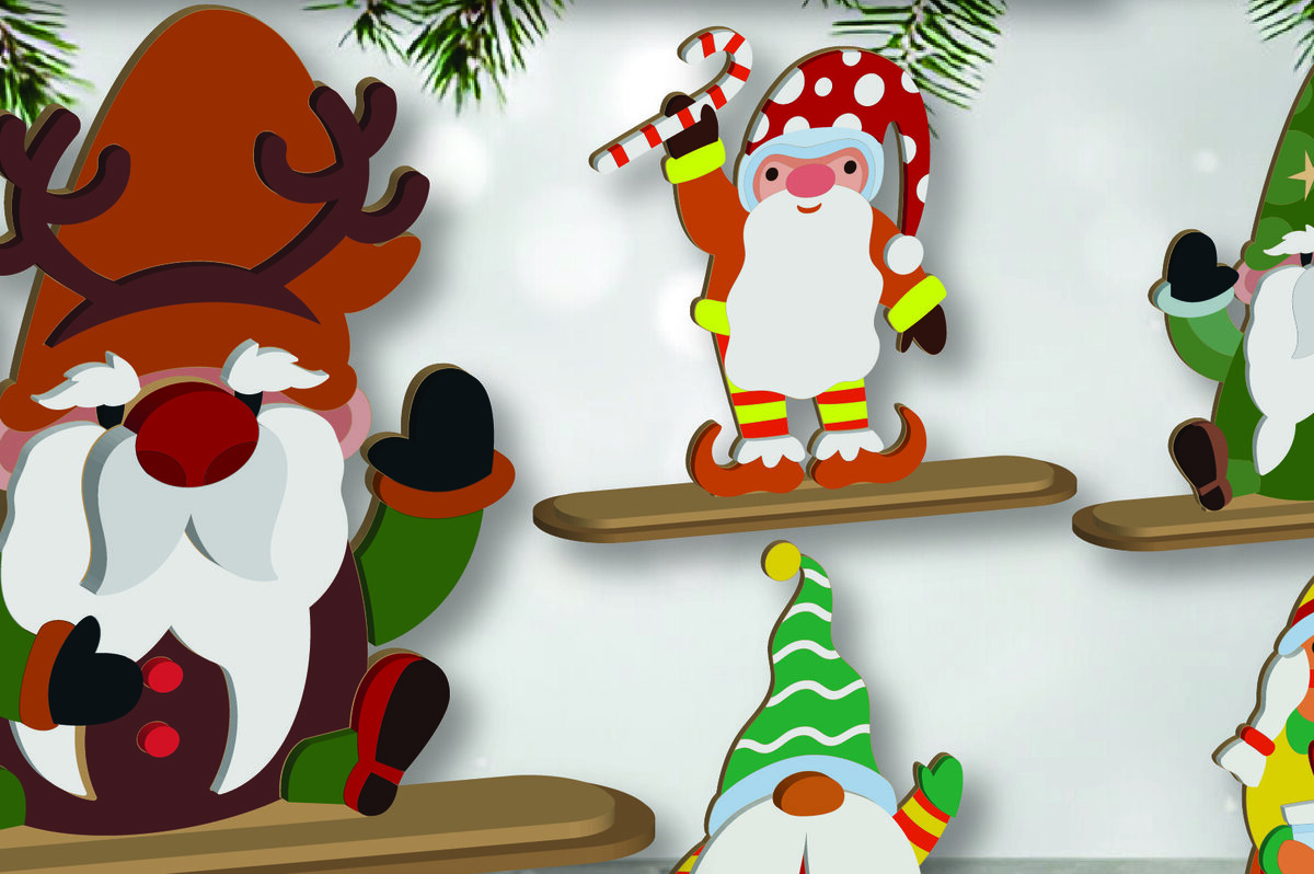 Σετ των 3 Intra απο ξύλο plywood 3mm-4mm πάχος Cut Christmas Gnomes  Δίασταση 15x15 cm INTRAFABR-109700112