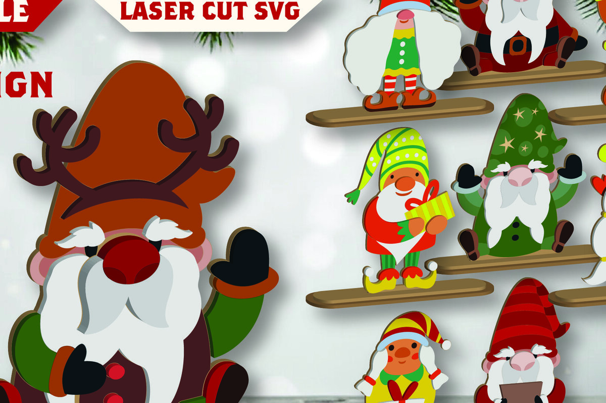 Σετ των 2 Intra απο ξύλο plywood 3mm-4mm πάχος Cut Christmas Gnomes  Δίασταση 15x15 cm INTRAFABR-109700399