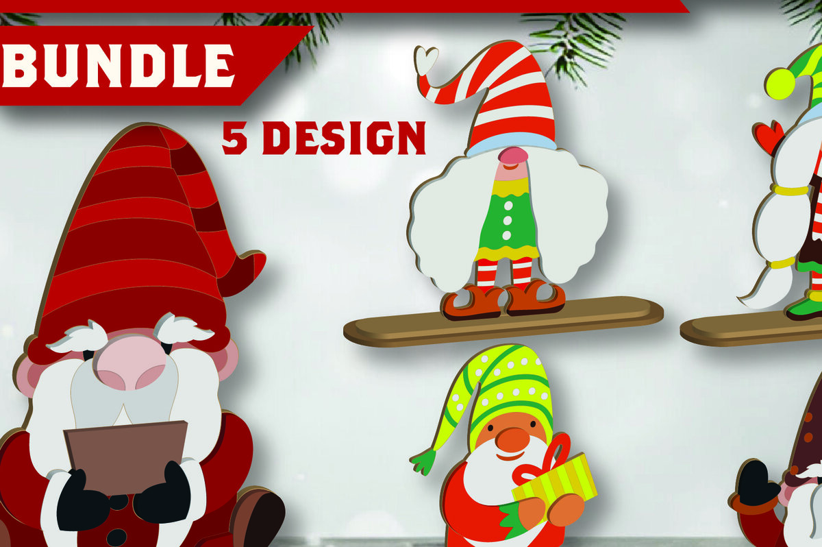 Σετ των 2 Intra απο ξύλο plywood 3mm-4mm πάχος Cut Christmas Gnomes  Δίασταση 15x15 cm INTRAFABR-109625422