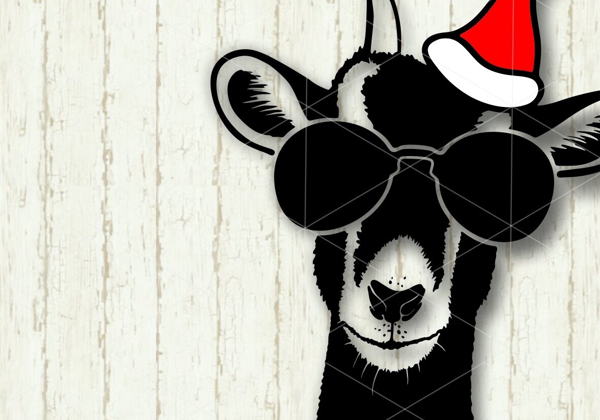 Σετ των 2 Intra απο ξύλο plywood 3mm-4mm πάχος Χριστουγεννιάτικη κατσίκα με γυαλιά ηλίου καπέλο Άγιου Βασίλη Δίασταση 10x20 cm INTRAFABR-111135906