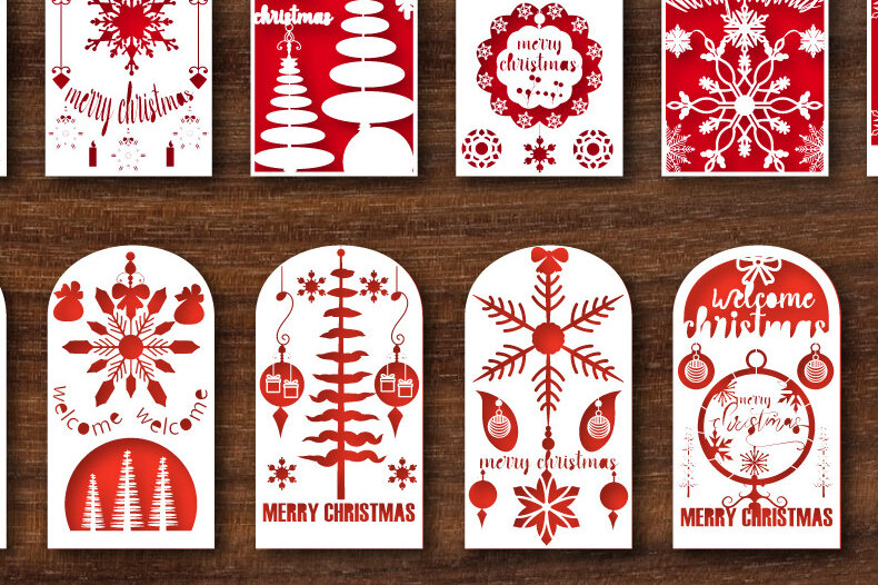 Σετ των 2 Intra απο ξύλο plywood 3mm-4mm πάχος Χριστουγεννιάτικη ευχετήρια κάρτα 777 Δίασταση 15x15 cm INTRAFABR-50228861