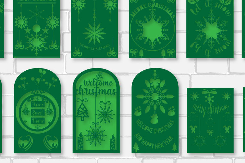 Σετ των 3 Intra απο ξύλο plywood 3mm-4mm πάχος Χριστουγεννιάτικη ευχετήρια κάρτα 802 Δίασταση 8x8 cm INTRAFABR-52789661